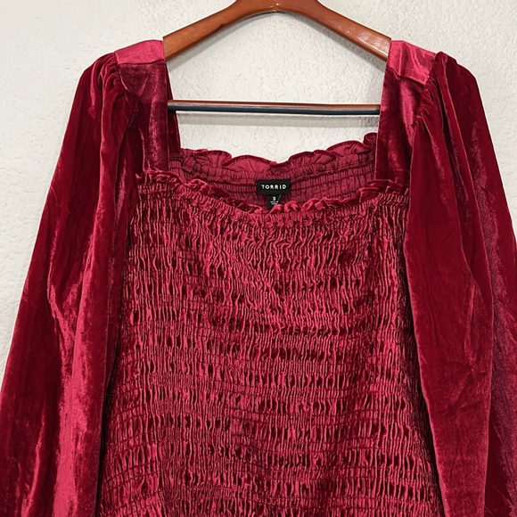 Torrid Red Velvet Smocked Top - Picture 5 of 14